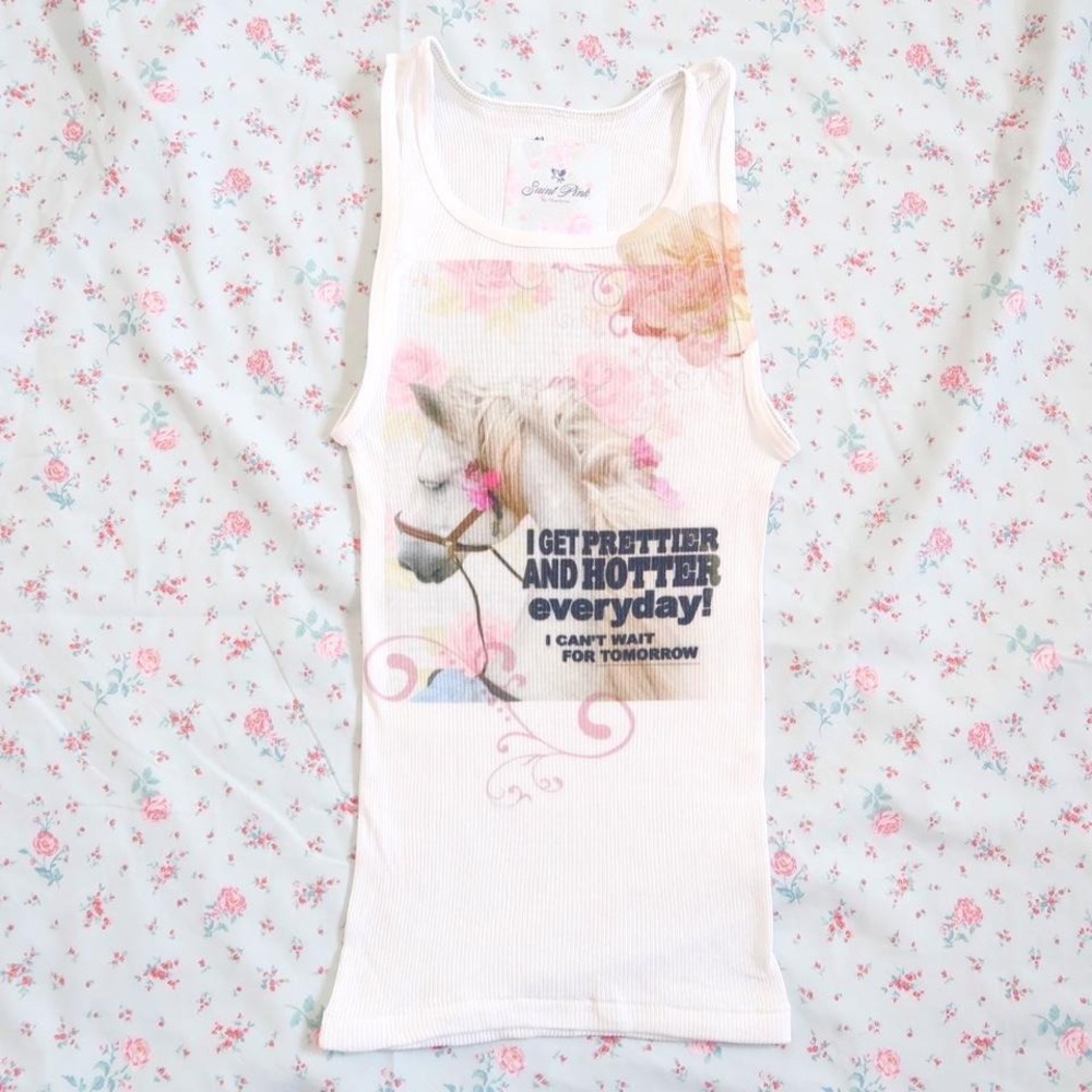 y2k horse graphic ribbed tank top fitted cami slogan - Picture 1 of 7